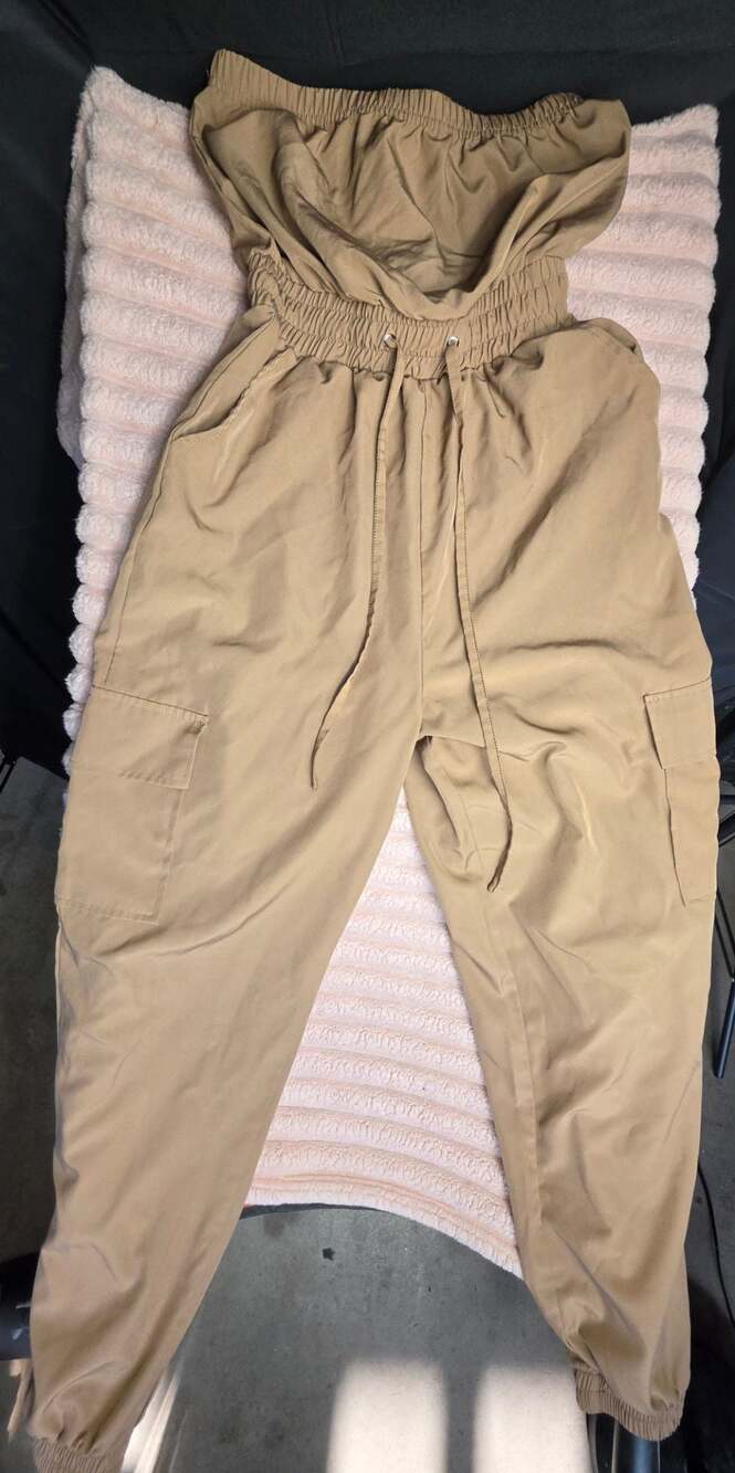 Mia Rose by Block Women's Tan Cargo Jogger Jumpsuit Size S